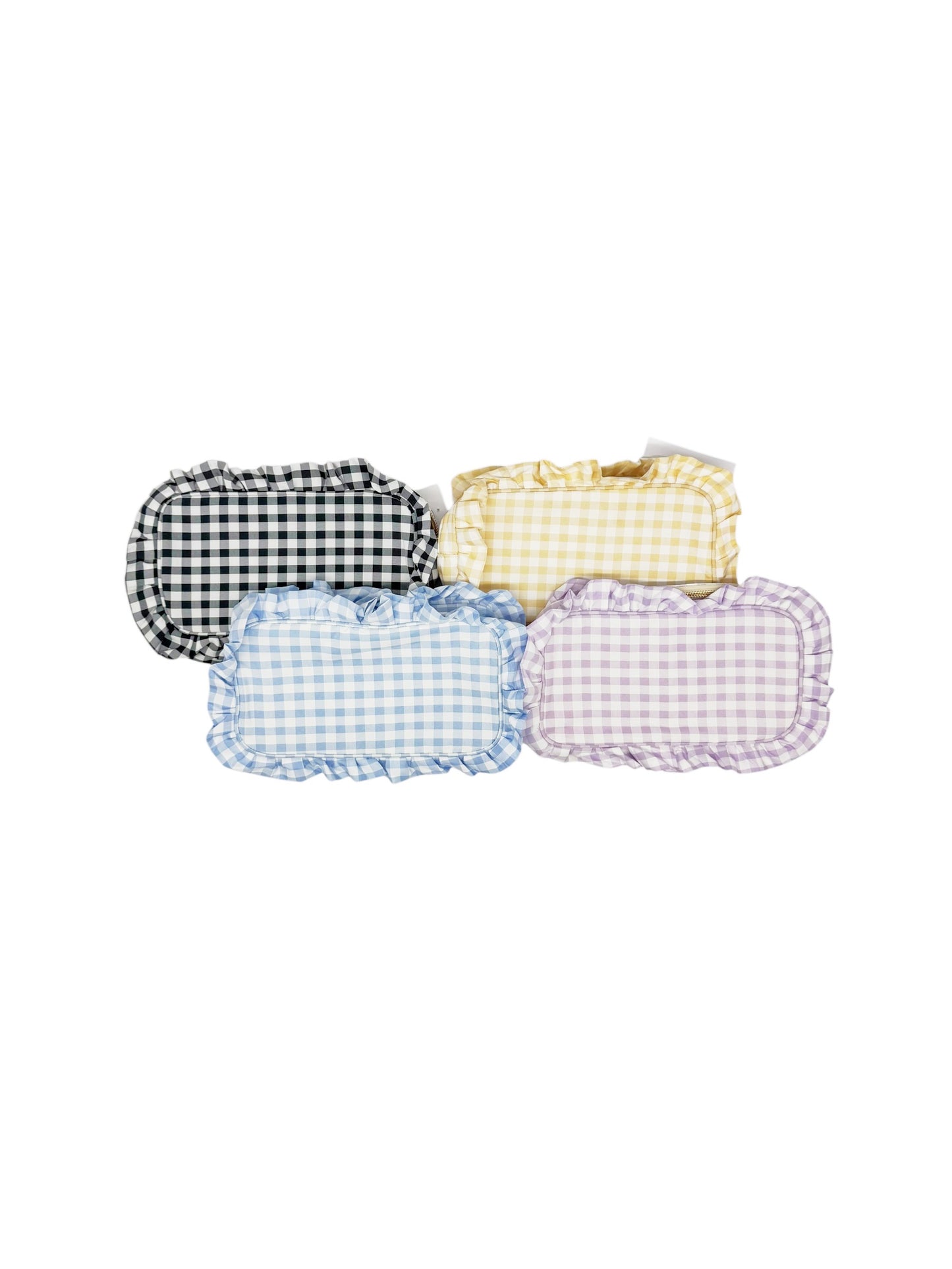 Gingham Ruffled Zipper Pouch with Monogram