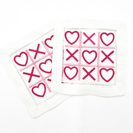 Valentine XOXO Cocktail Napkins |  Tic Tac Toe with Hearts Cocktail Napkins | Valentine's Day Party Decor