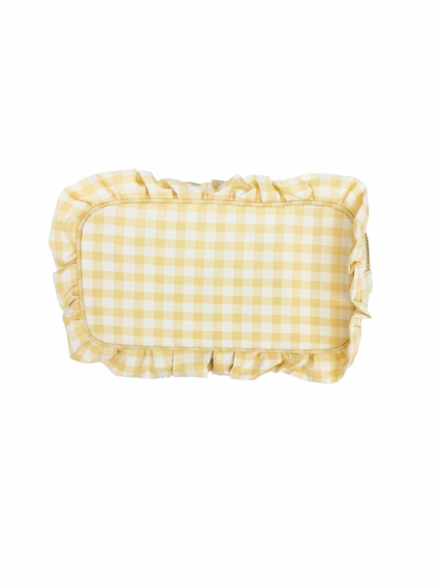 Gingham Ruffled Zipper Pouch with Monogram
