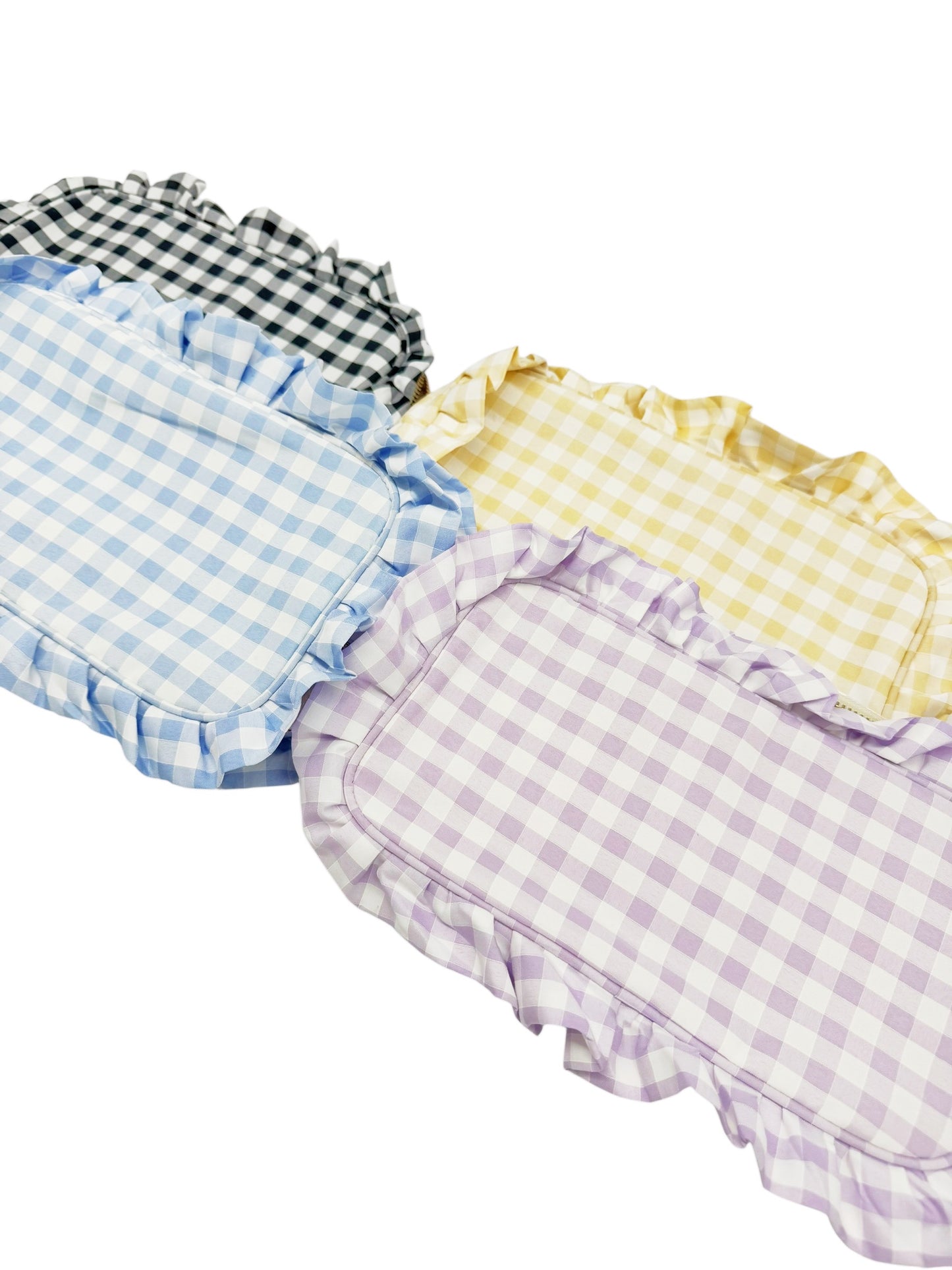 Gingham Ruffled Zipper Pouch with Monogram
