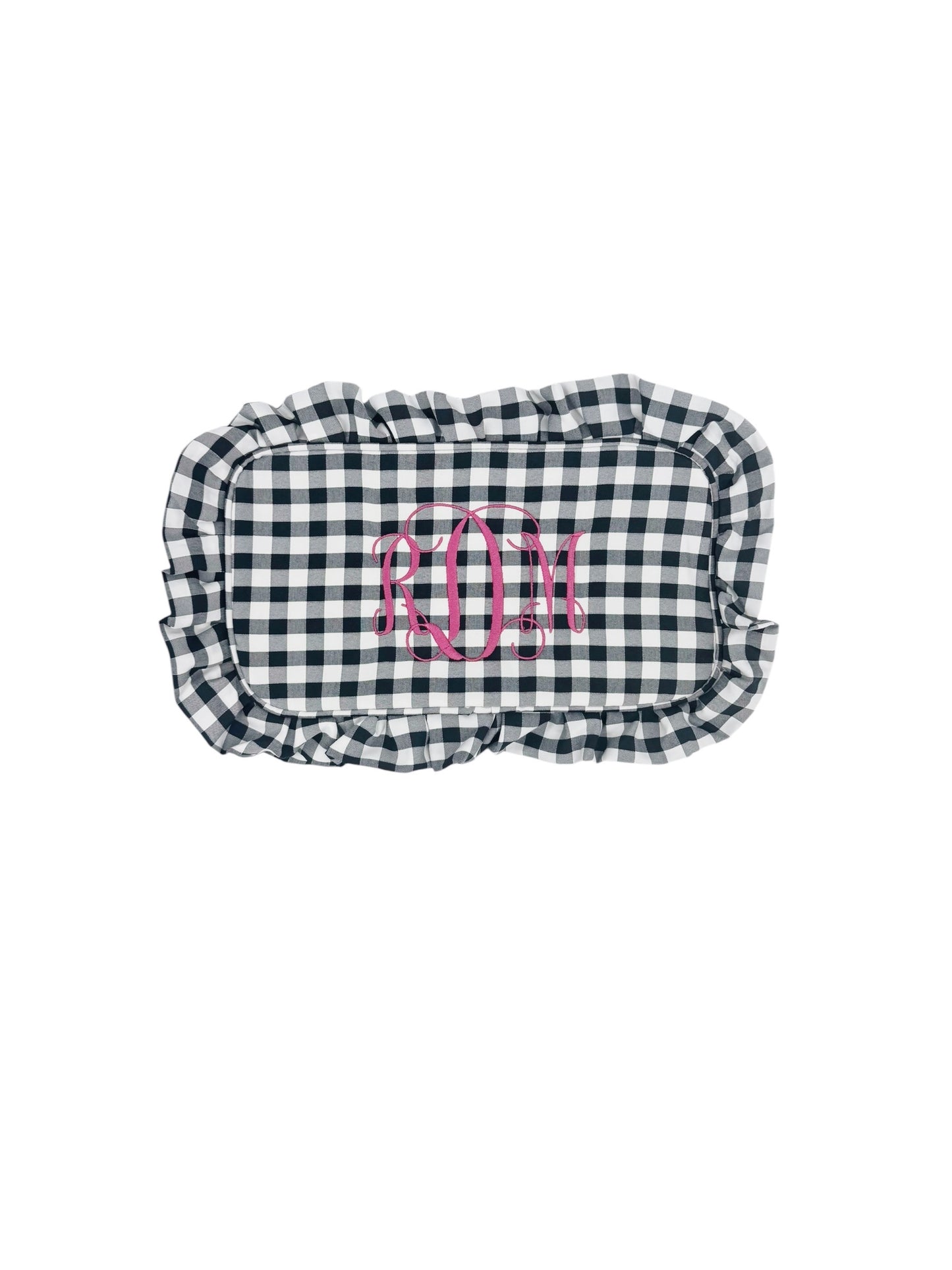 Gingham Ruffled Zipper Pouch with Monogram