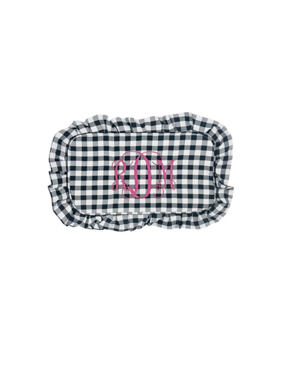Gingham Ruffled Zipper Pouch with Monogram
