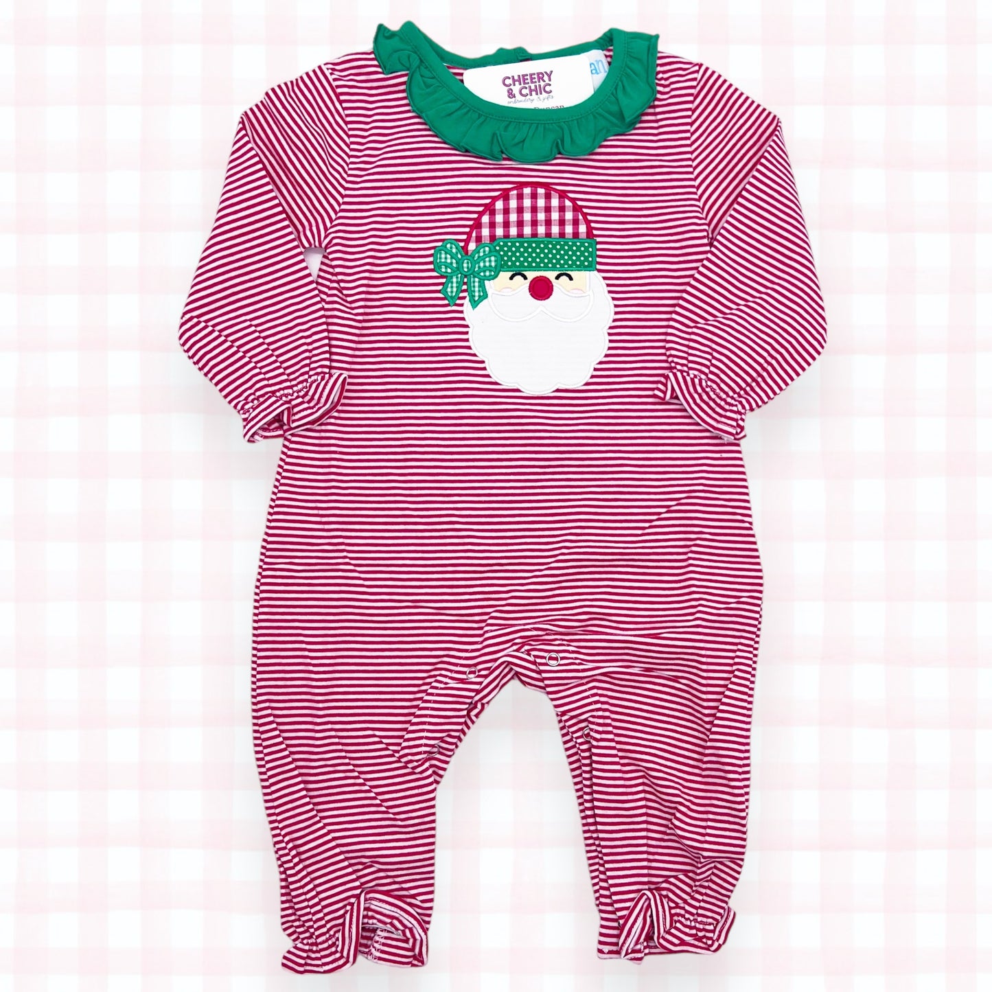 Santa Applique Ruffle Romper with Monogram