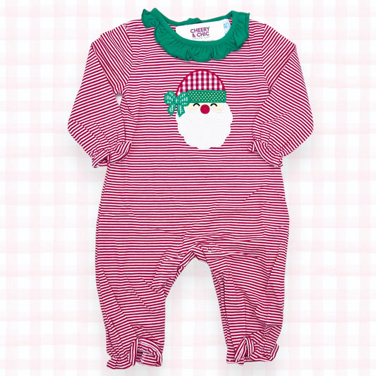 Santa Applique Ruffle Romper with Monogram