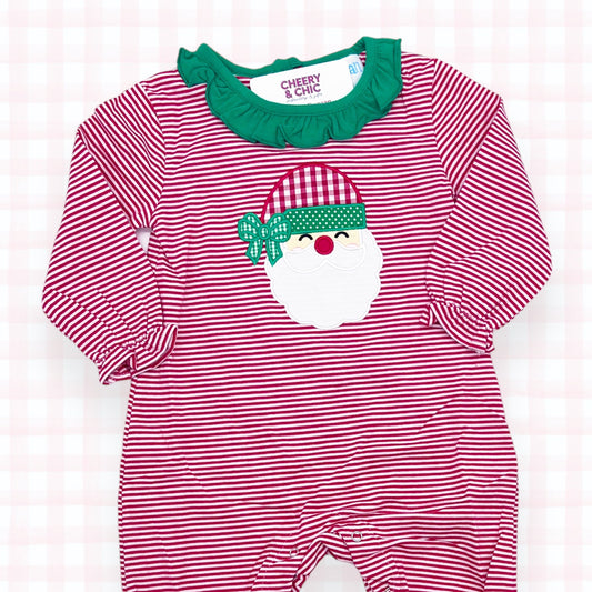 Santa Applique Ruffle Romper with Monogram