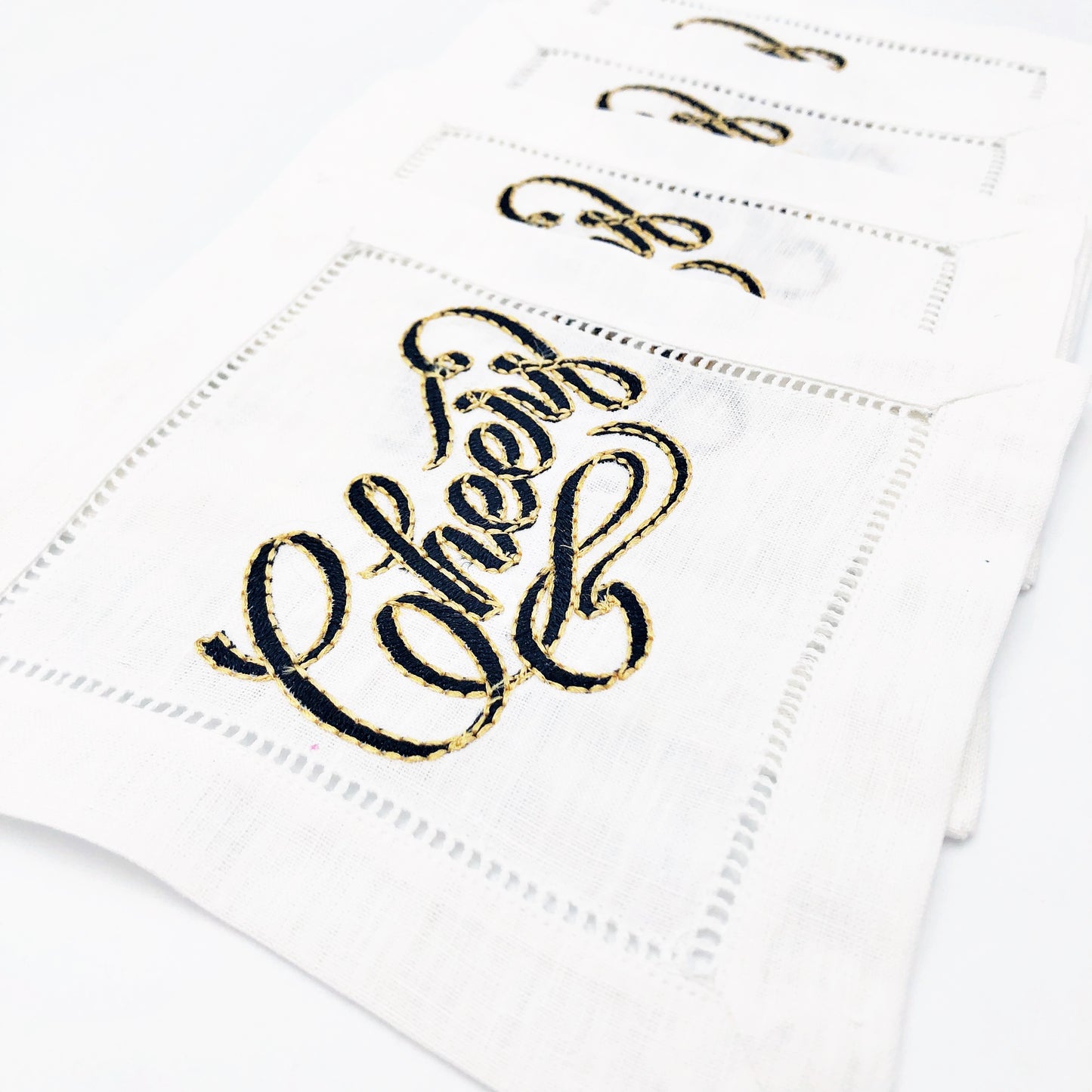 Cheers Embroidered Linen Cocktail Napkins