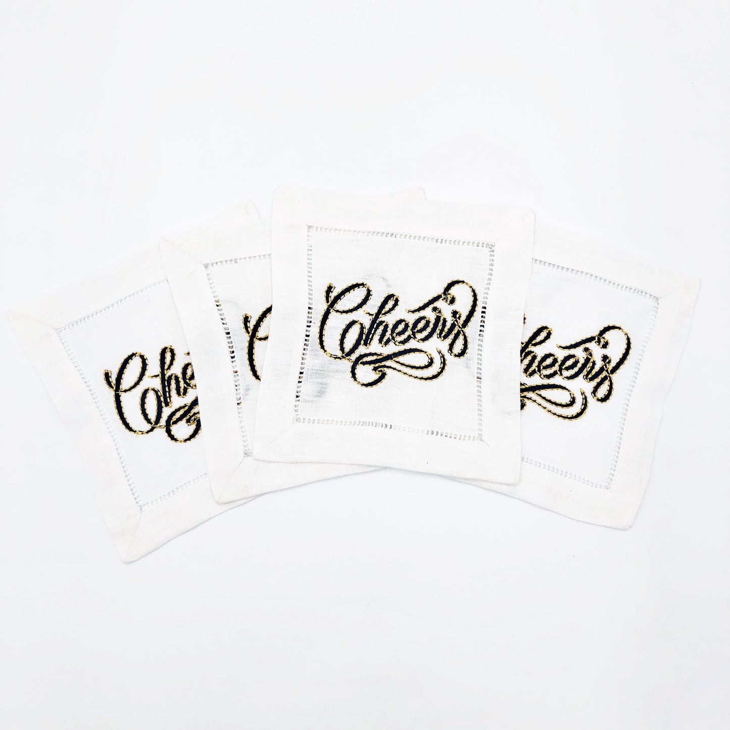 Cheers Embroidered Linen Cocktail Napkins